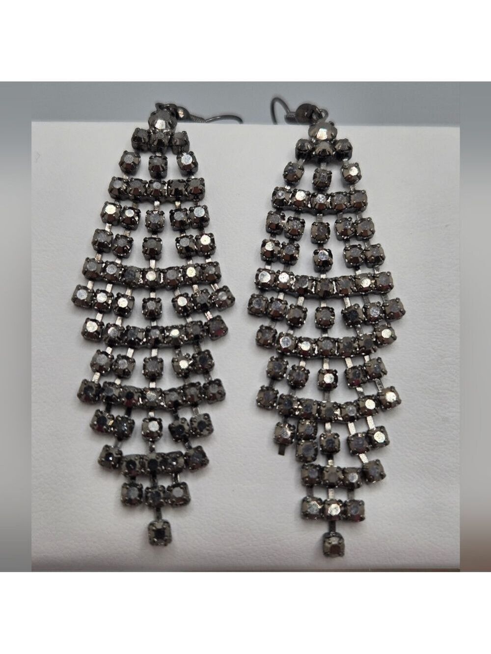 ✨2/$10✨ Grey Silver Tone Rhinestone Chandelier Statement Earrings Are Deco AB